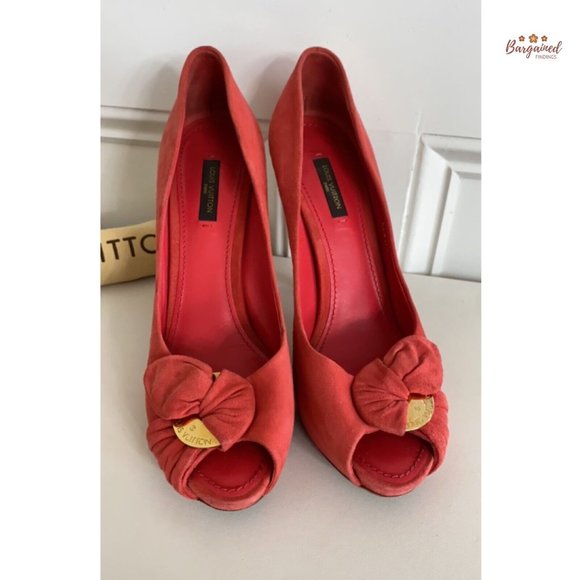 Authentic Louis Vuitton Red Suede Leather Peep Toe Pumps Shoes Sandals Size 39/9 - Picture 13 of 15